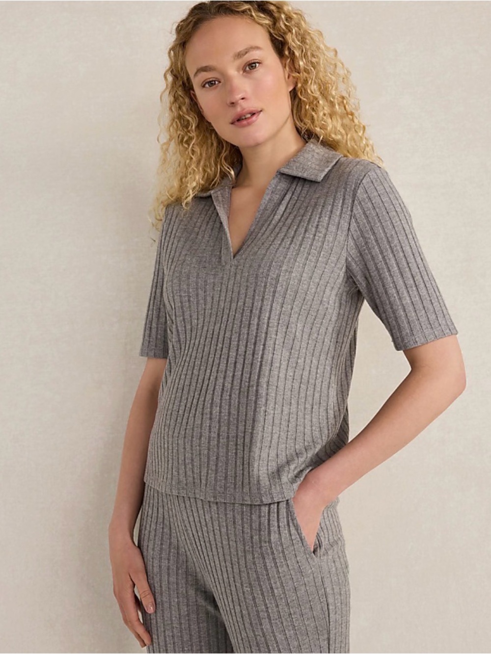Haven Well Within Wide Rib Knit Johnny Collar Top Size S